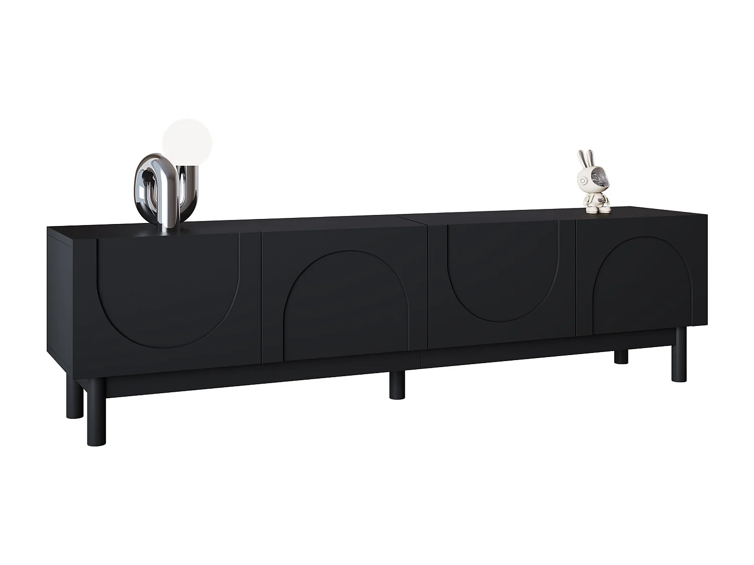 Meuble TV avec 4 portes incurvées en forme de vague - Noir