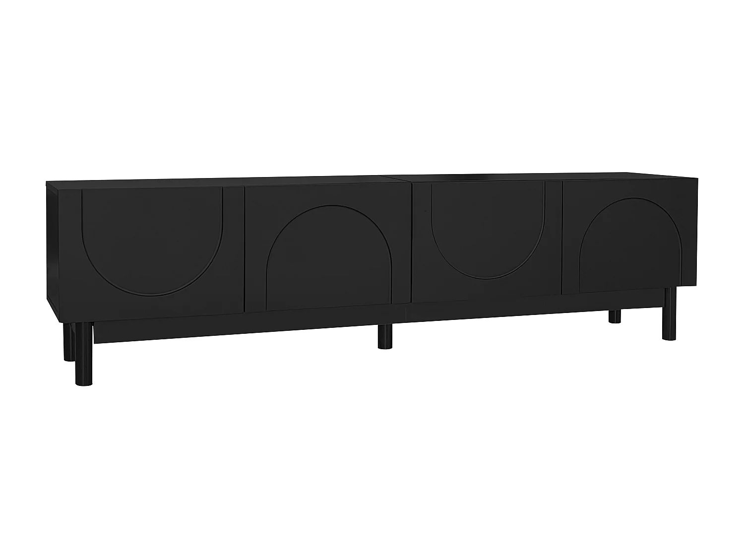 Meuble TV avec 4 portes incurvées en forme de vague - Noir