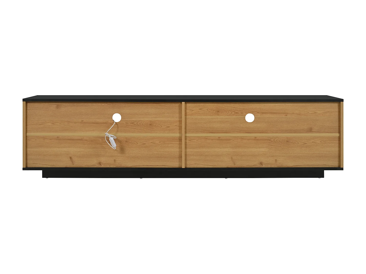 Tv-meubel met één lade, drie deuren en ledverlichting - Zwart blad - Licht natuurlijk