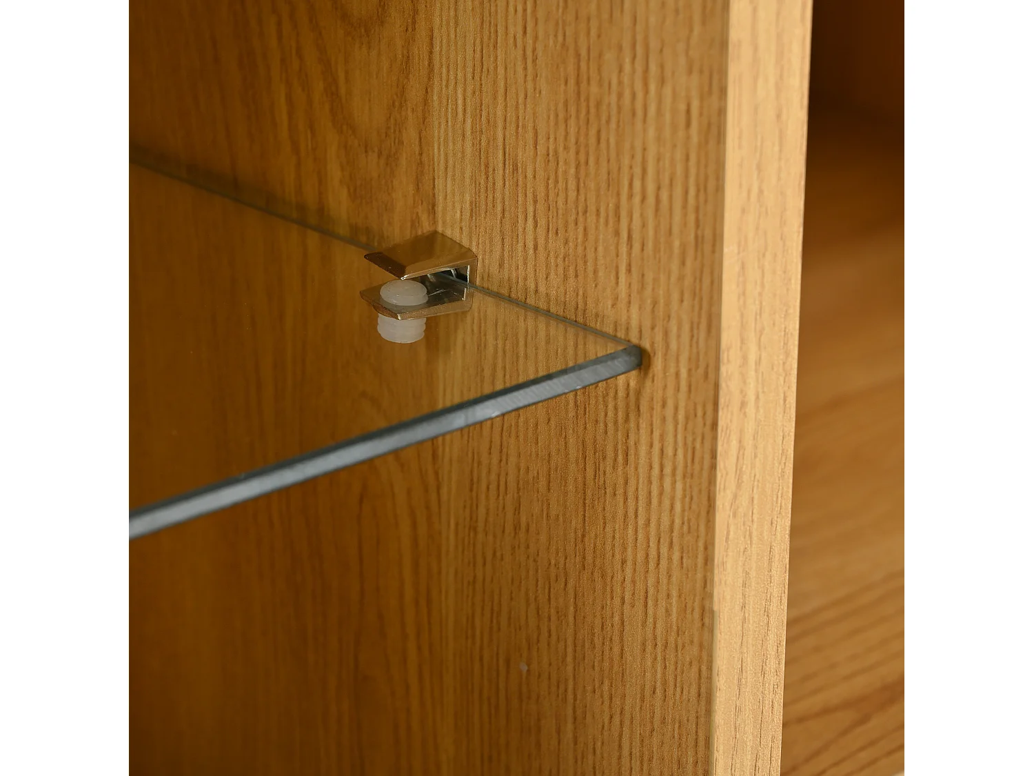 Tv-meubel met één lade, drie deuren en ledverlichting - Zwart blad - Licht natuurlijk