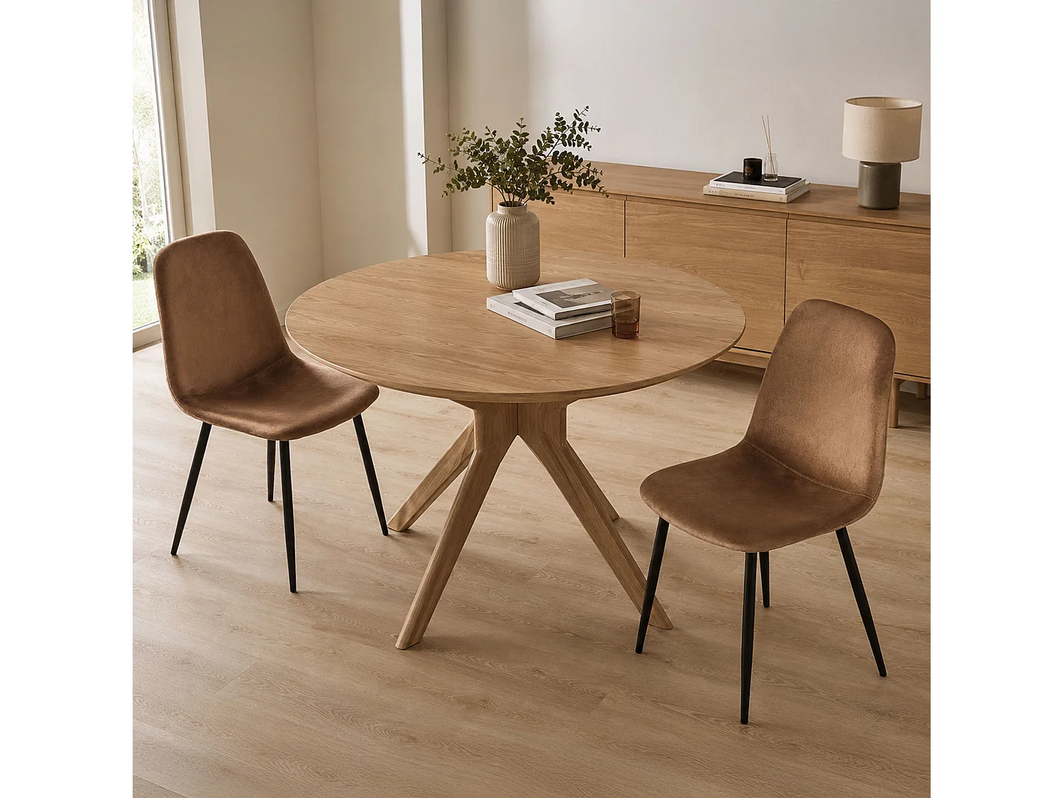 Ensemble de 2 chaises Dacampor, Fauteuil recouvert de velours, Chaise de salle à manger rembourrée, Siège de réunion, 45x56h87 cm, Sable