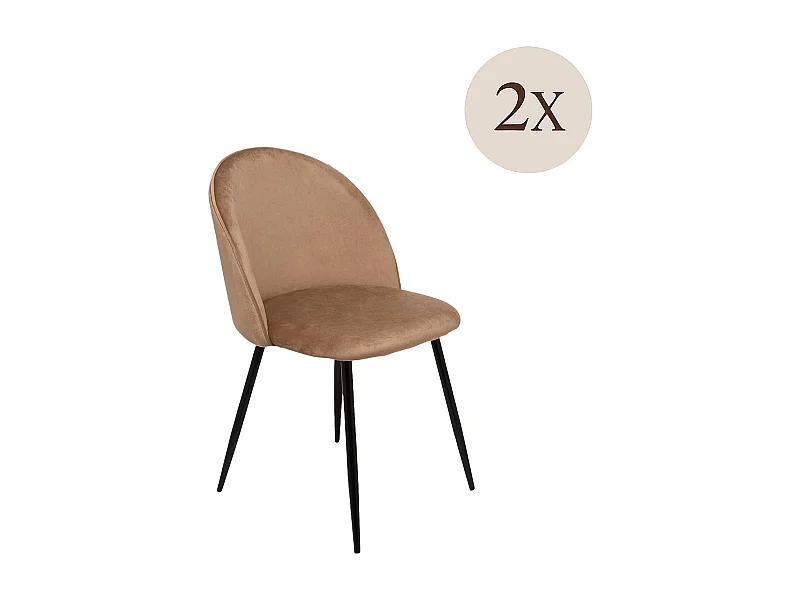 Conjunto de 2 cadeiras Dabruzzes, Cadeirão revestido a veludo, Cadeira de jantar estofada, Assento de reunião, 51x54h82 cm, Areia