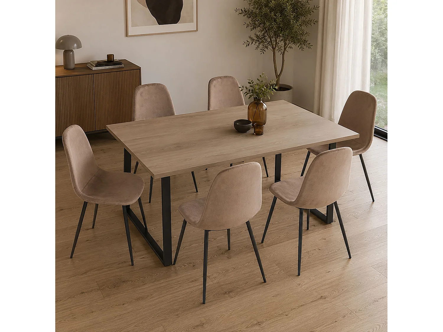 Ensemble de 6 chaises Dacampor, Fauteuil recouvert de velours, Chaise de salle à manger rembourrée, Siège de réunion, 45x56h87 cm, Gris