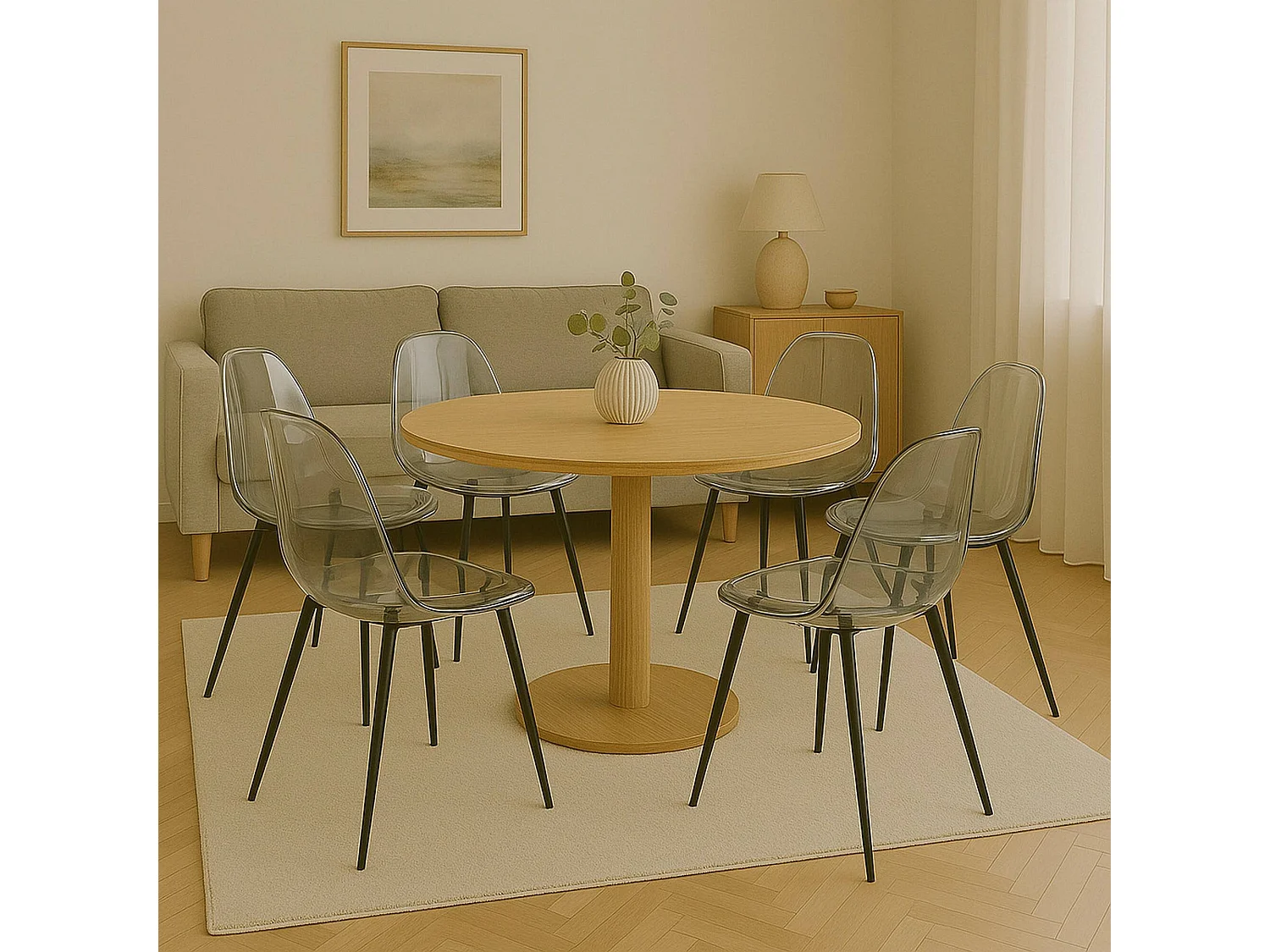 Conjunto de 6 cadeiras Dabdalhad, Cadeirão PET, Cadeira de jantar ergonómica, Assento de reunião, 53x46h81 cm, Fum?