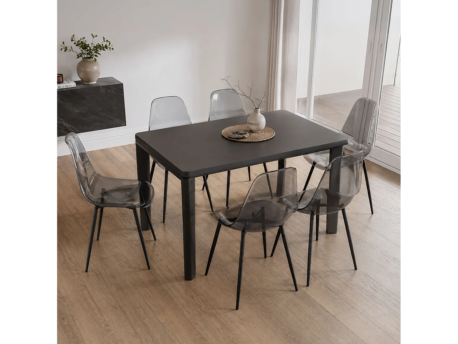 Ensemble de 6 chaises Dabdalhad, fauteuil PET, Chaise de salle à manger ergonomique, Siège de réunion, 53x46h81 cm, Fumée