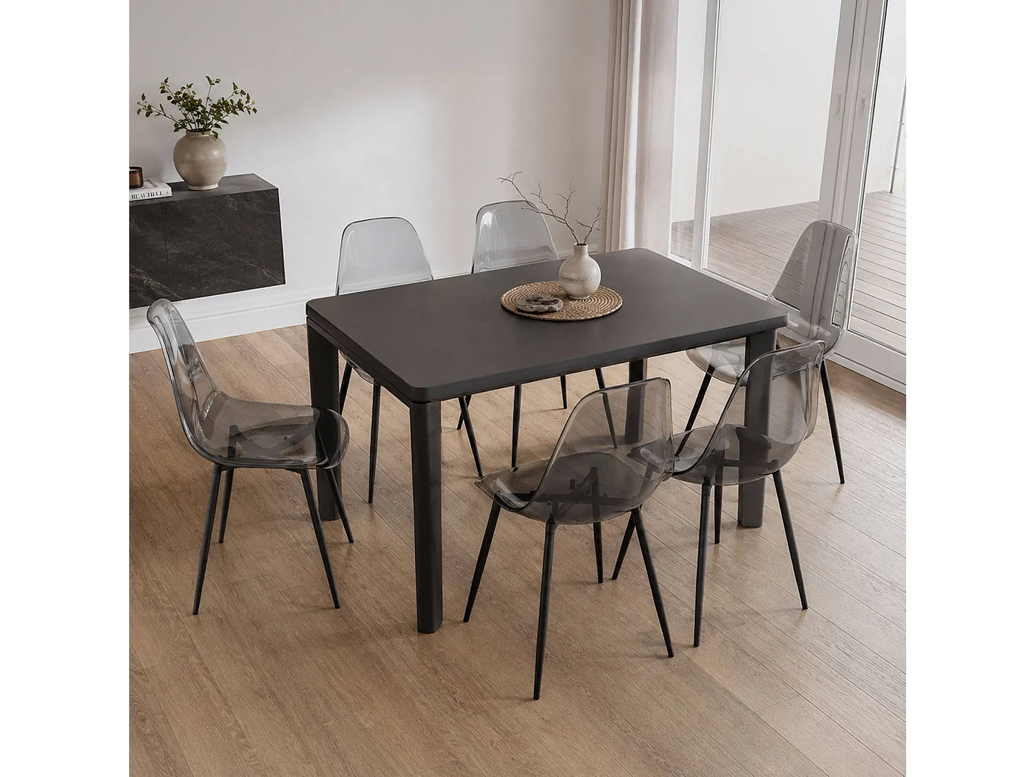 Ensemble de 6 chaises Dabdalhad, fauteuil PET, Chaise de salle à manger ergonomique, Siège de réunion, 53x46h81 cm, Fumée