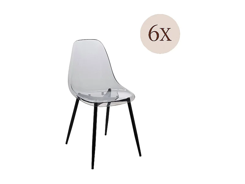 Conjunto de 6 cadeiras Dabdalhad, Cadeirão PET, Cadeira de jantar ergonómica, Assento de reunião, 53x46h81 cm, Fum?