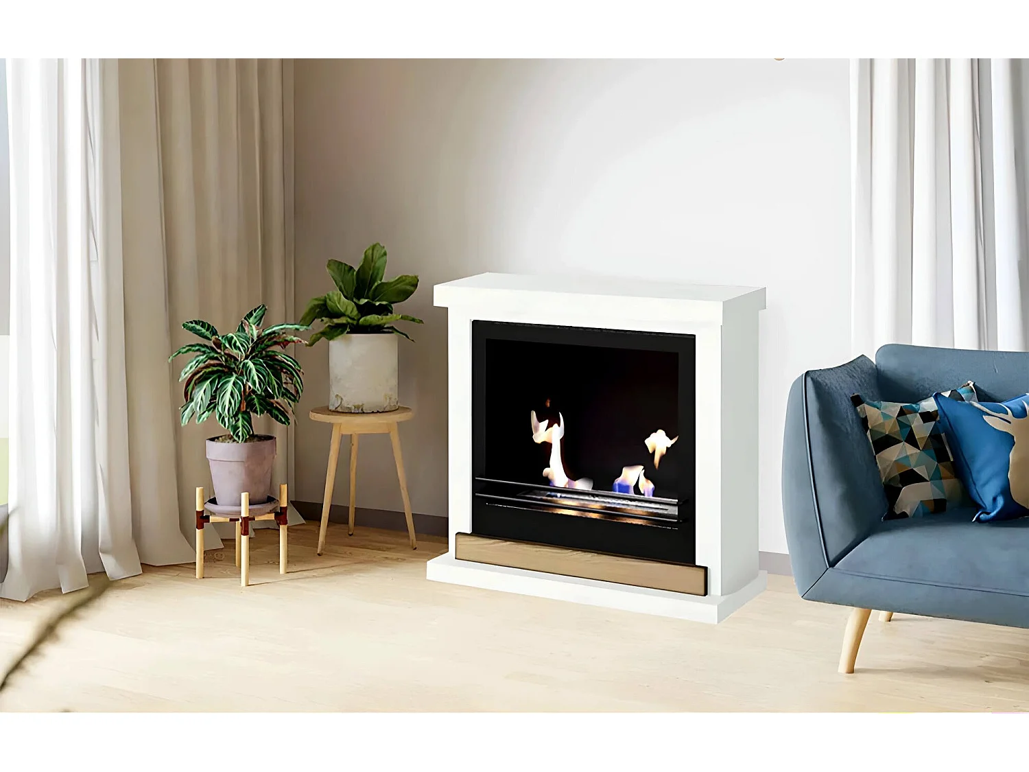 Cheminée bioéthanol Arenzano, Capacité 1,2 L, Fabriqué en Italie, 24x75x68h cm Blanc