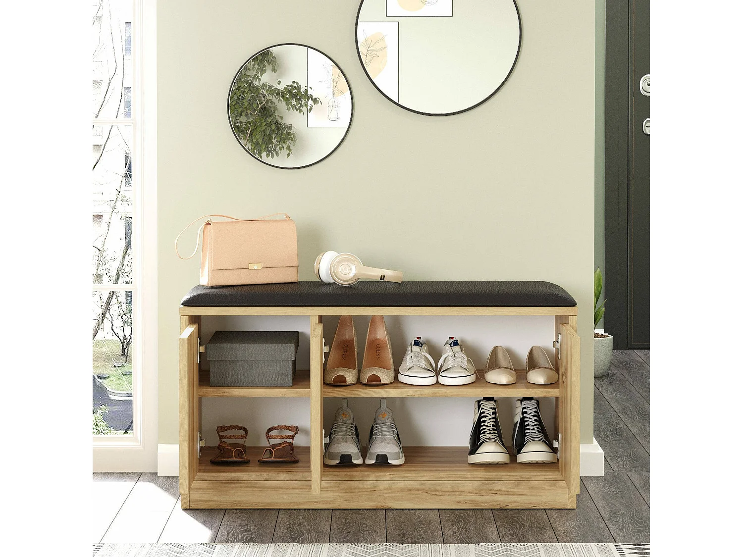 Armoire à Chaussures Arganetta, un Étagère, 35.5x89.6x45.8h cm Chêne Brun, Meuble à Chaussures