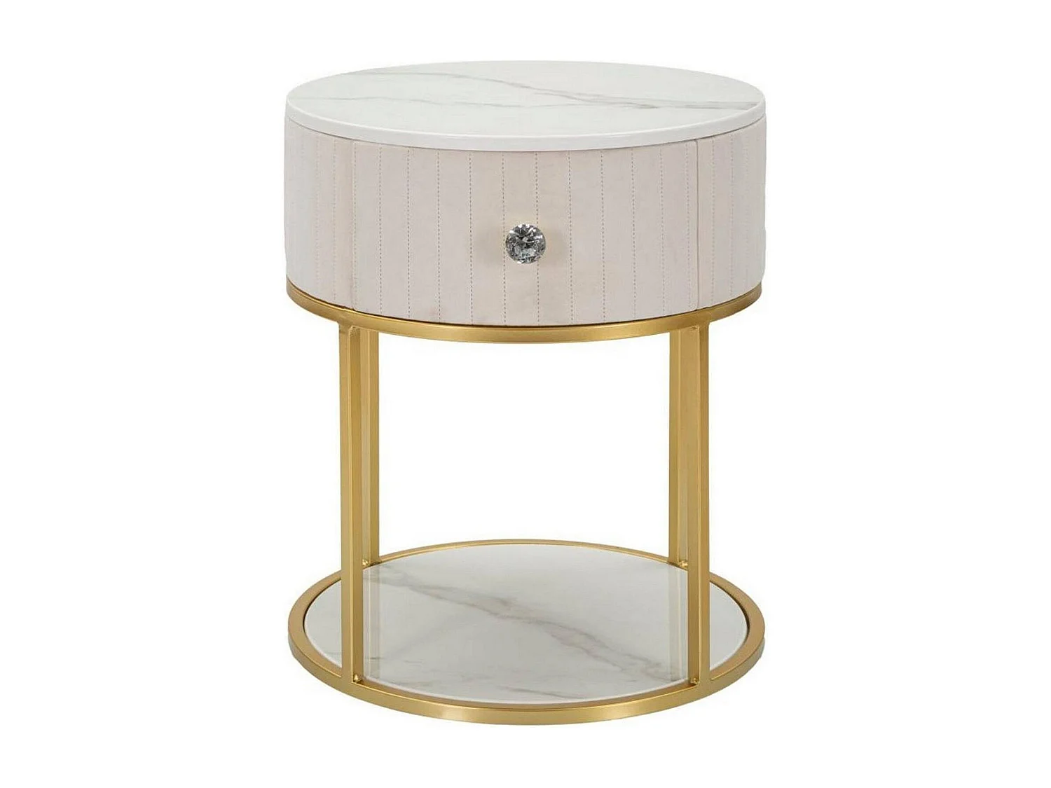 Chevet Gerhard, Commode basse, Table de nuit, Étagère de chevet, 42x42 h48 cm, Crème et Blanc