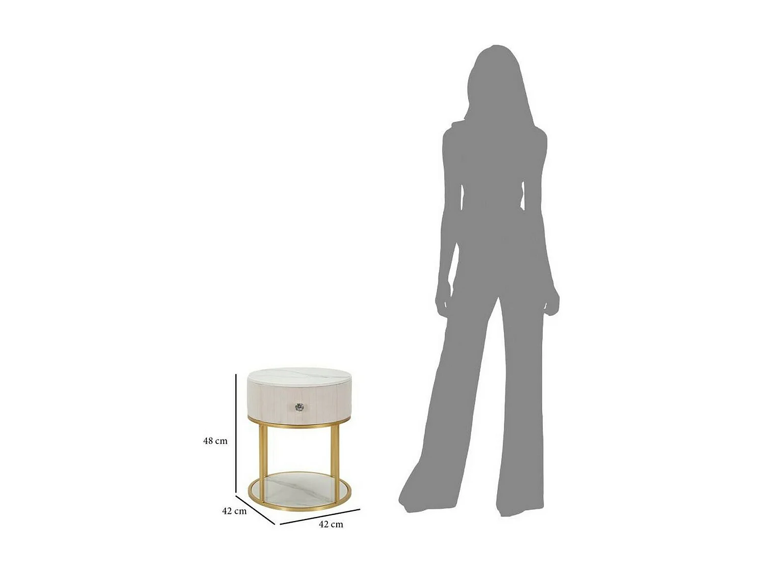 Chevet Gerhard, Commode basse, Table de nuit, Étagère de chevet, 42x42 h48 cm, Crème et Blanc