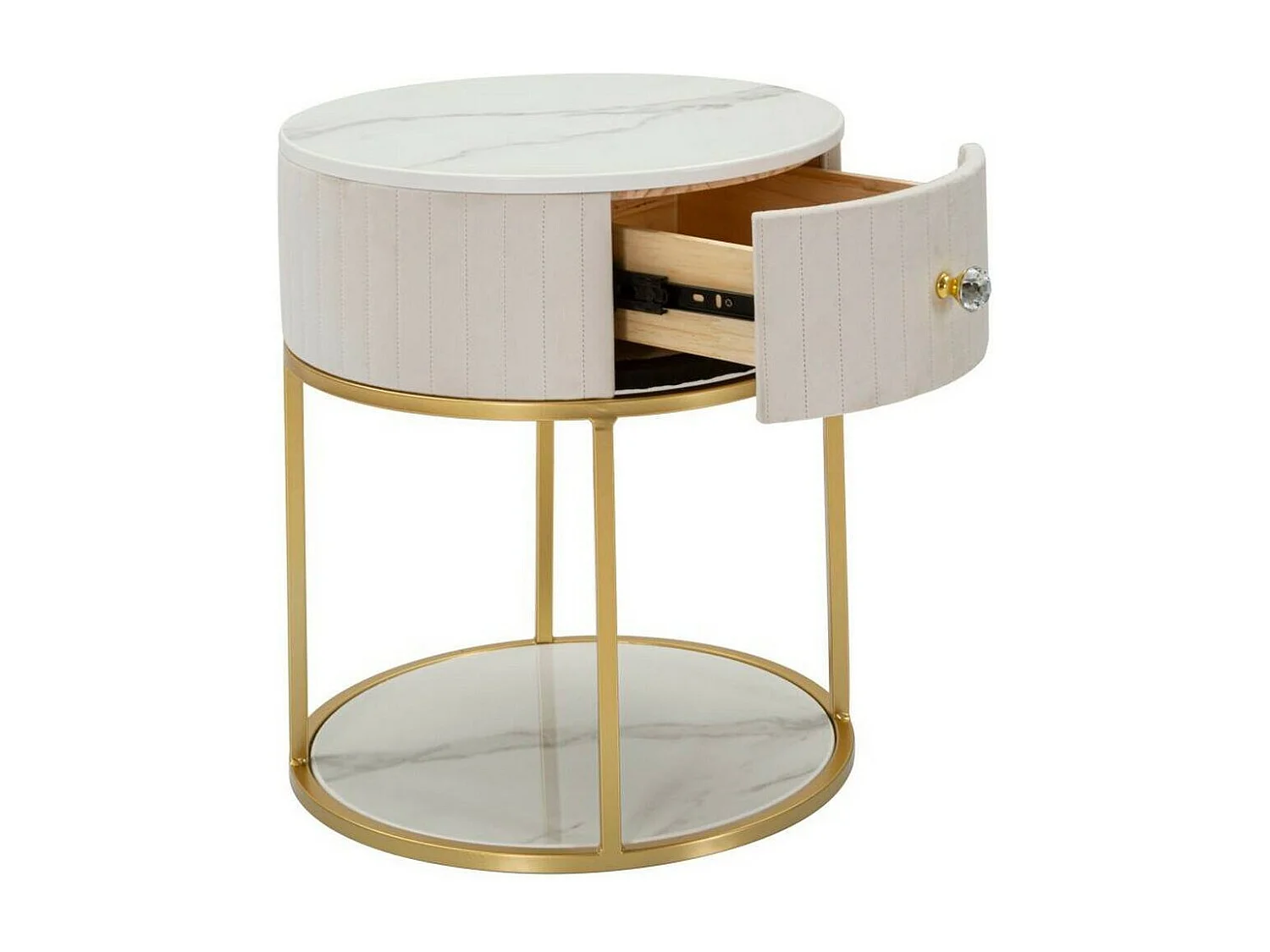 Chevet Gerhard, Commode basse, Table de nuit, Étagère de chevet, 42x42 h48 cm, Crème et Blanc