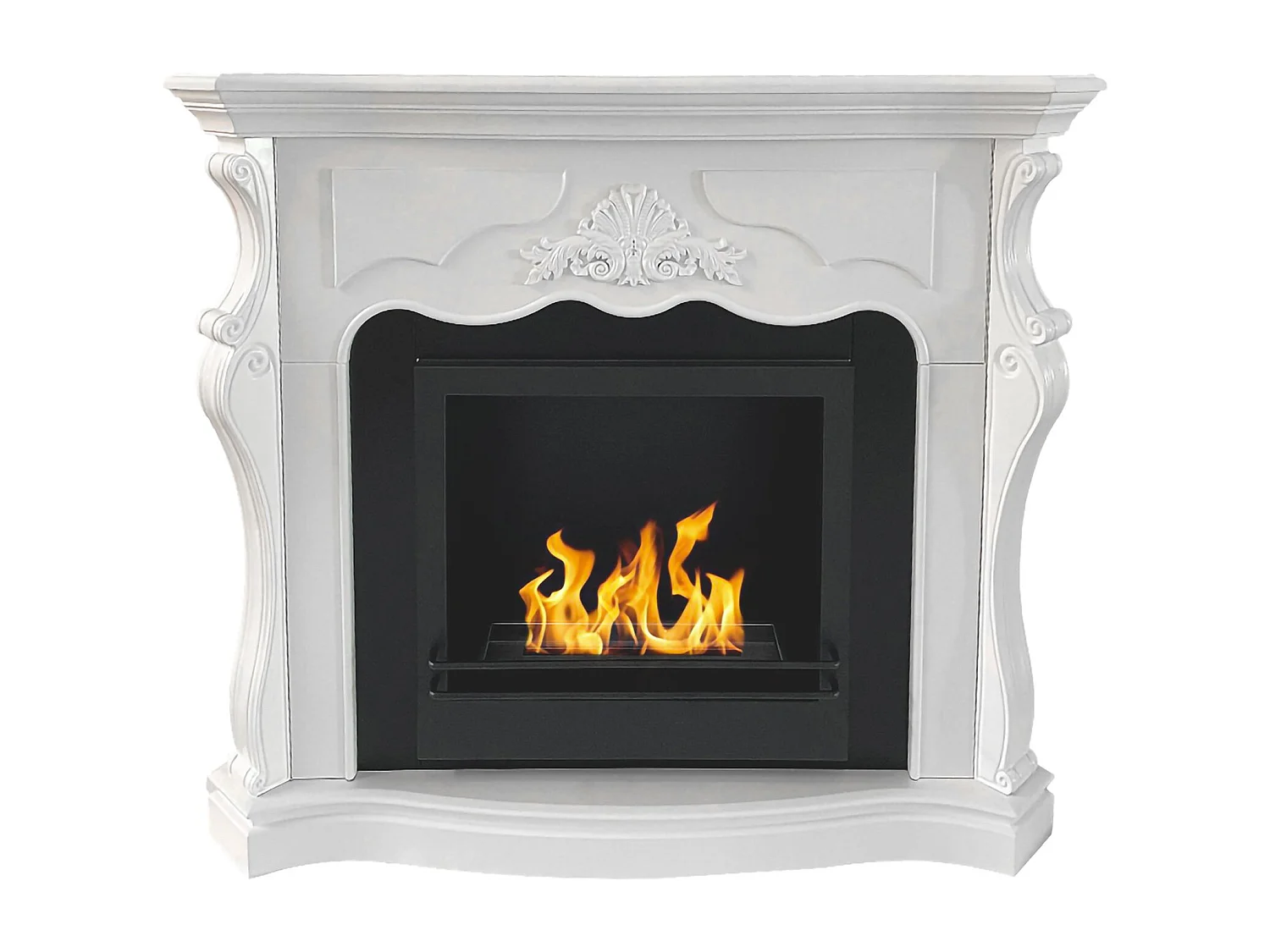 Cheminée bioéthanol Aquileia, Capacité 1,8 L Made in Italy, 39x123x100h cm Blanc