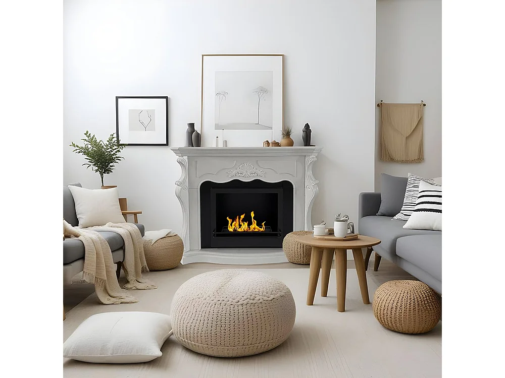 Cheminée bioéthanol Aquileia, Capacité 1,8 L Made in Italy, 39x123x100h cm Blanc