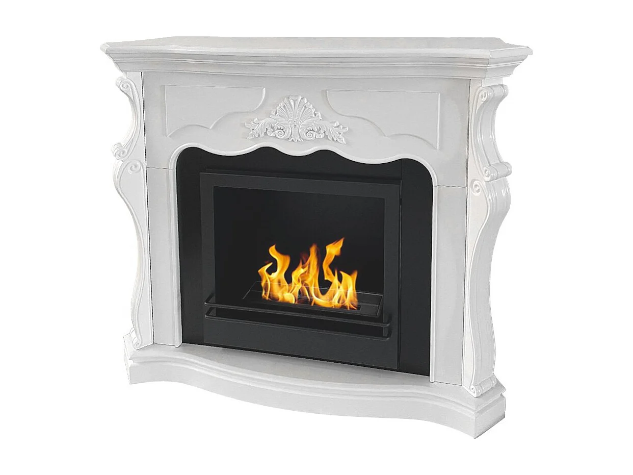 Cheminée bioéthanol Aquileia, Capacité 1,8 L Made in Italy, 39x123x100h cm Blanc