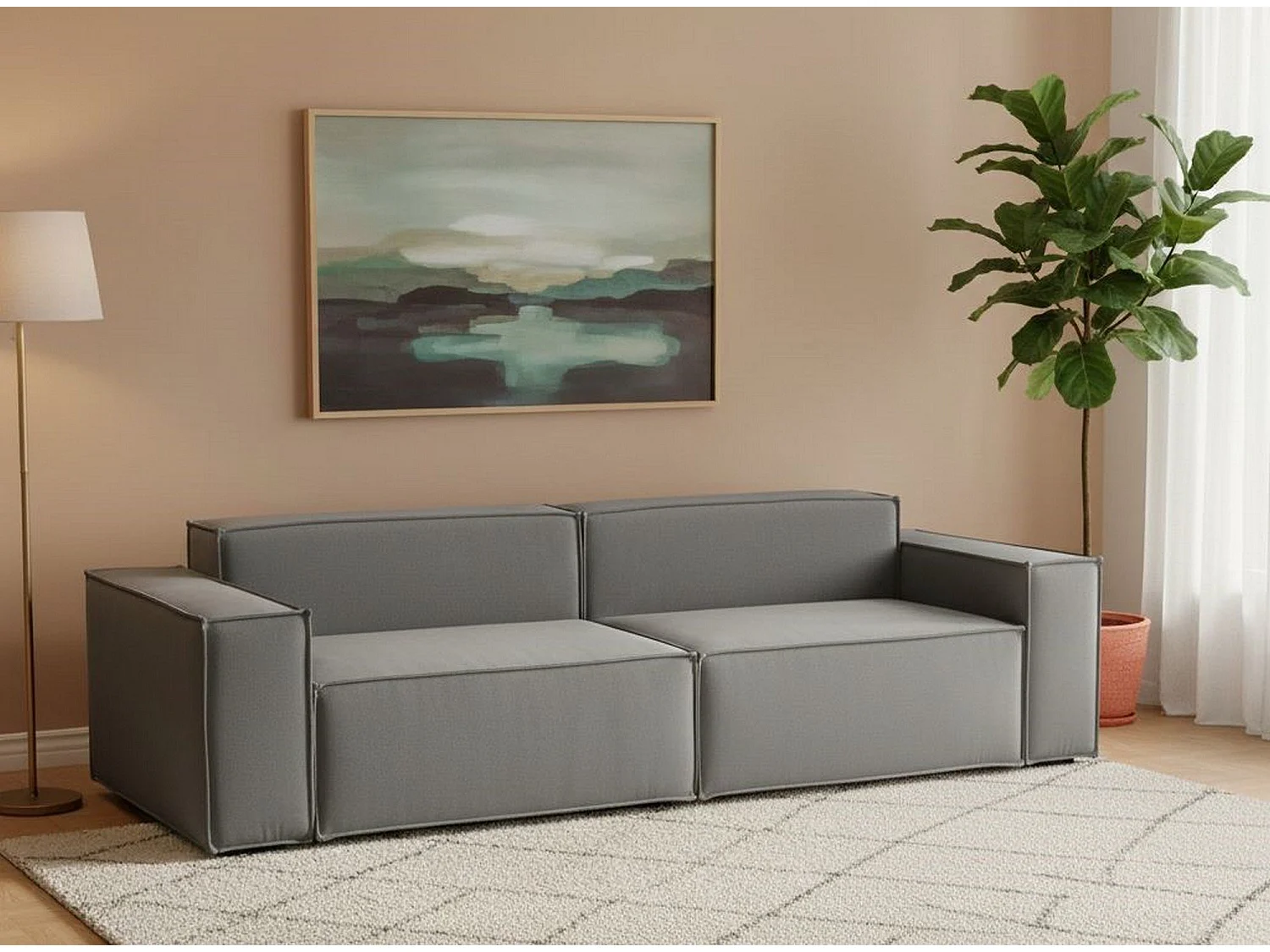 Canapé fixe Dmelucc, canapé modulable linéaire 3 places, 100% Made in Italy, Canapé de salon moderne en tissu, 260x95h70 cm, Gris