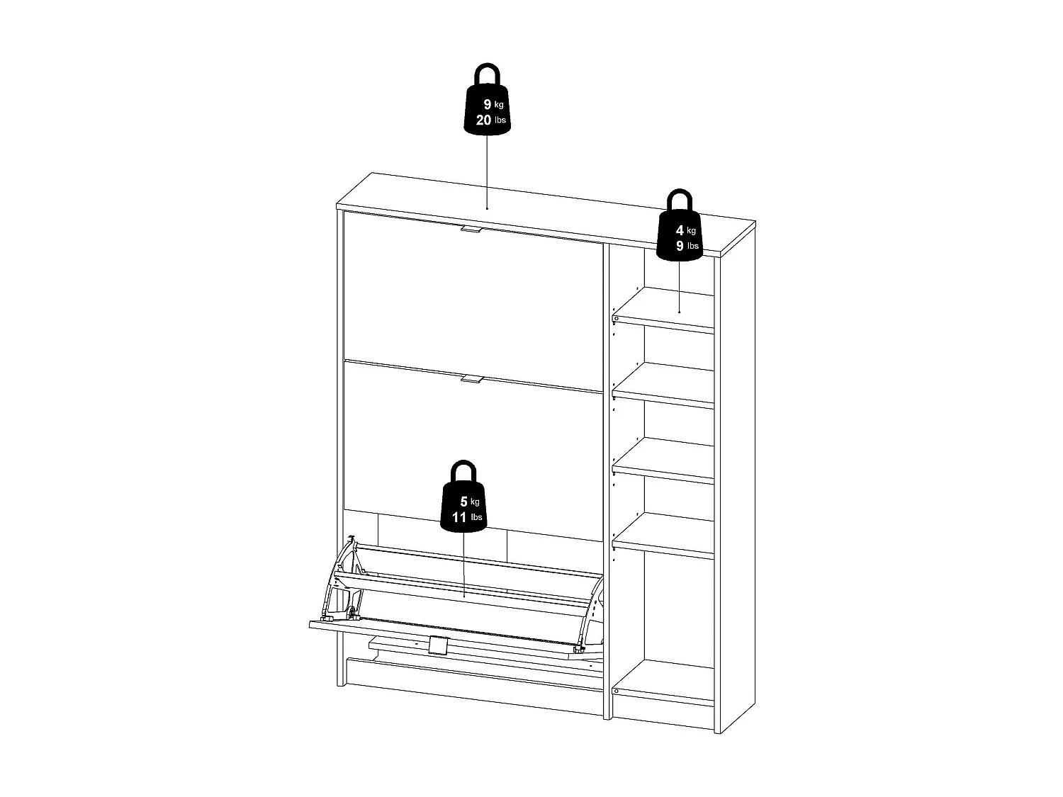 Meuble à Chaussures Abastract, 4 Étagères, 24,05x98,8x123,6h cm Chêne Brun, Rangement Chaussures