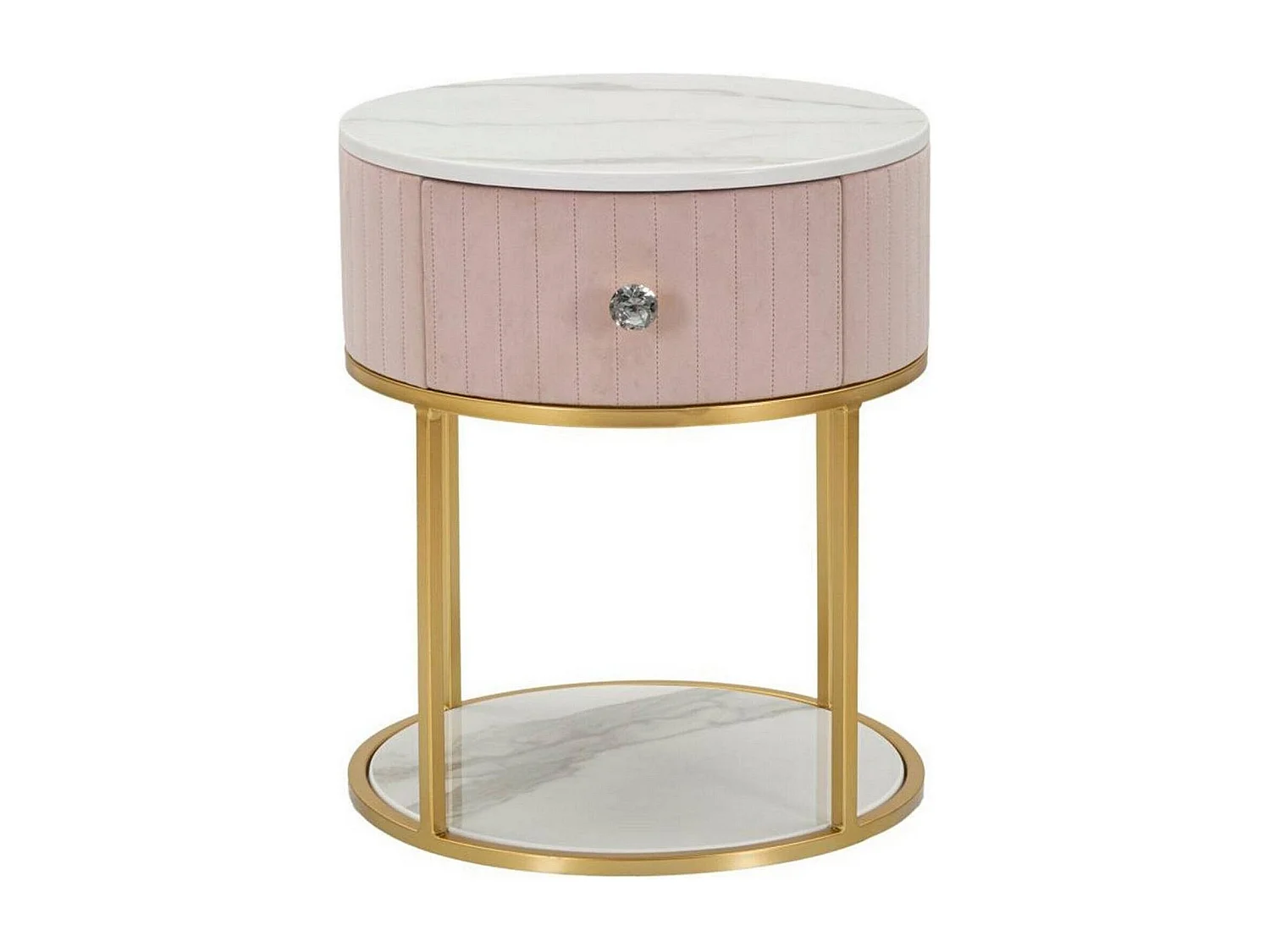 Chevet Gerhard, Commode basse, Table de nuit, Étagère de chevet, 42x42 h48 cm, Rose et Blanc