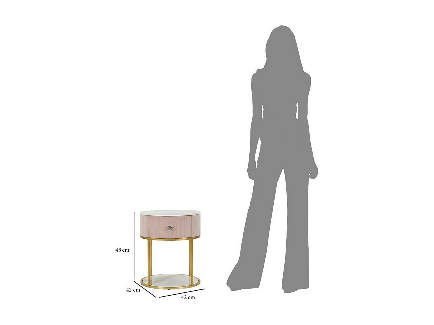 Chevet Gerhard, Commode basse, Table de nuit, Étagère de chevet, 42x42 h48 cm, Rose et Blanc