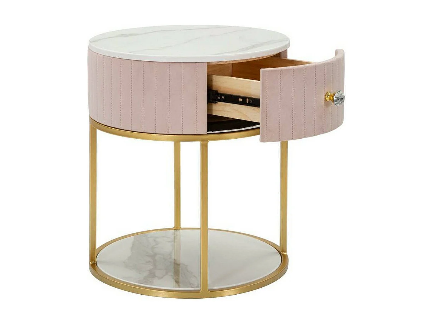 Chevet Gerhard, Commode basse, Table de nuit, Étagère de chevet, 42x42 h48 cm, Rose et Blanc