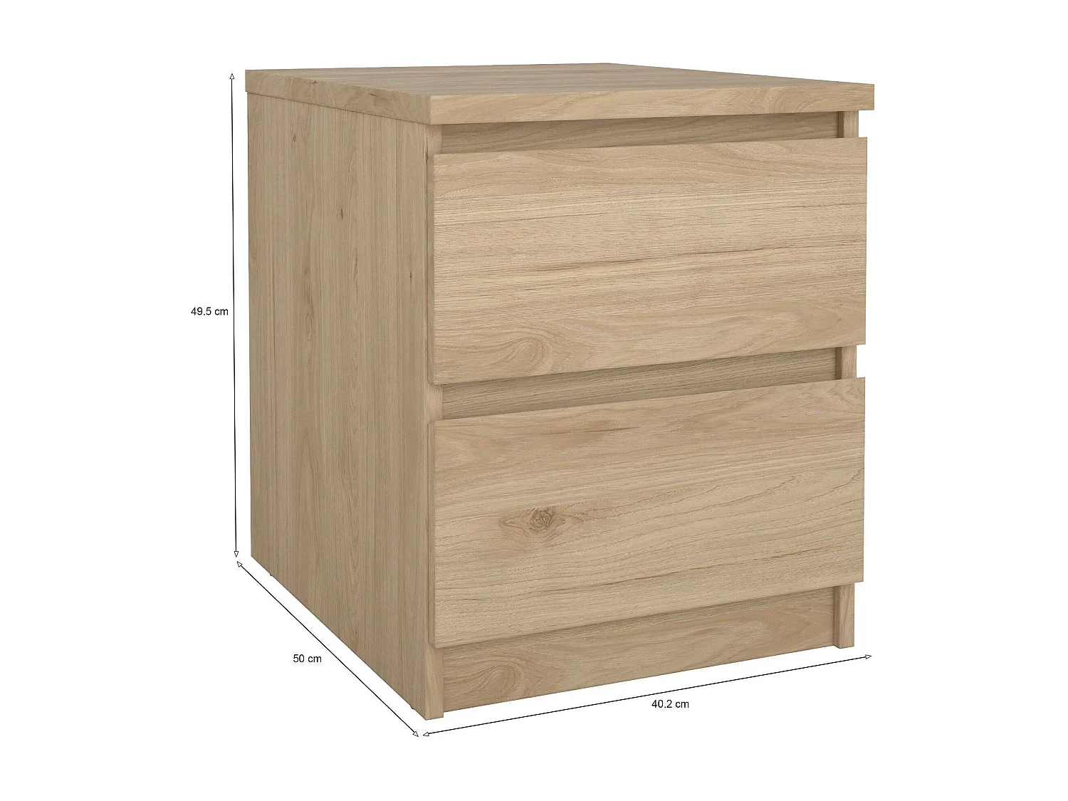 Nachttisch Daiki, Niedrige Kommode, Tisch, Multifunktionaler Nachttisch, 50x40 h50 cm, helle Eiche