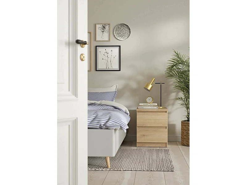 Chevet Daiki, Commode basse, Table de nuit, Étagère de chevet, 50x40 h50 cm, Chêne clair