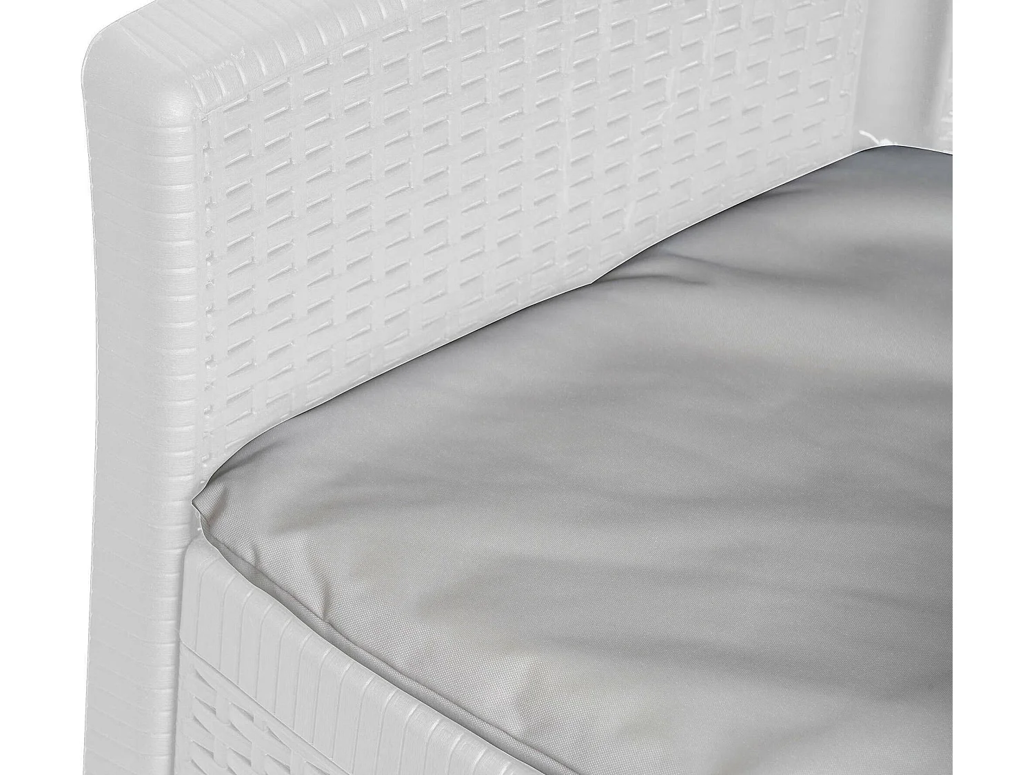 Set salon dâ€™extérieur Dakain, Salon de jardin composé de 2 fauteuils et 1 table conteneur, Salon effet rotin, 100% Made in Italy, Blanc