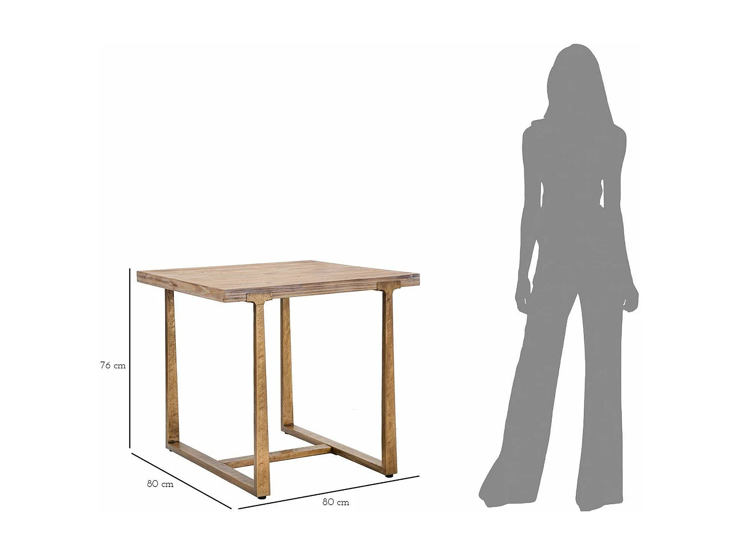 Table fixe Kazimir, Etagère de cuisine, Consolle à manger, Table rectangulaire fixe, Or et Marron, 80x80 h76 cm