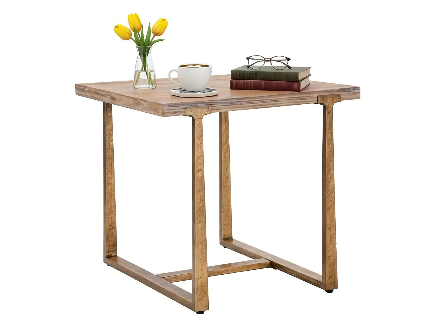 Table fixe Kazimir, Etagère de cuisine, Consolle à manger, Table rectangulaire fixe, Or et Marron, 80x80 h76 cm