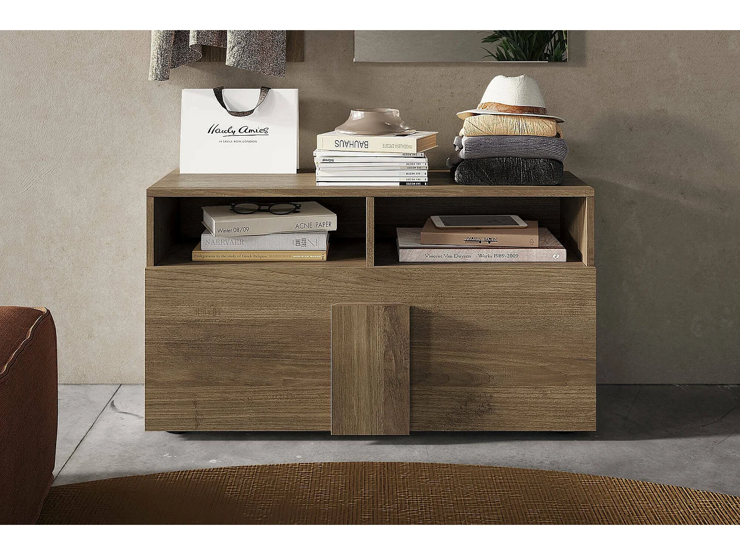 Scarpiera Indang, un Ripiano Made in Italy, 35x91x57h cm Marrone Rovere, Mobile Portascarpe