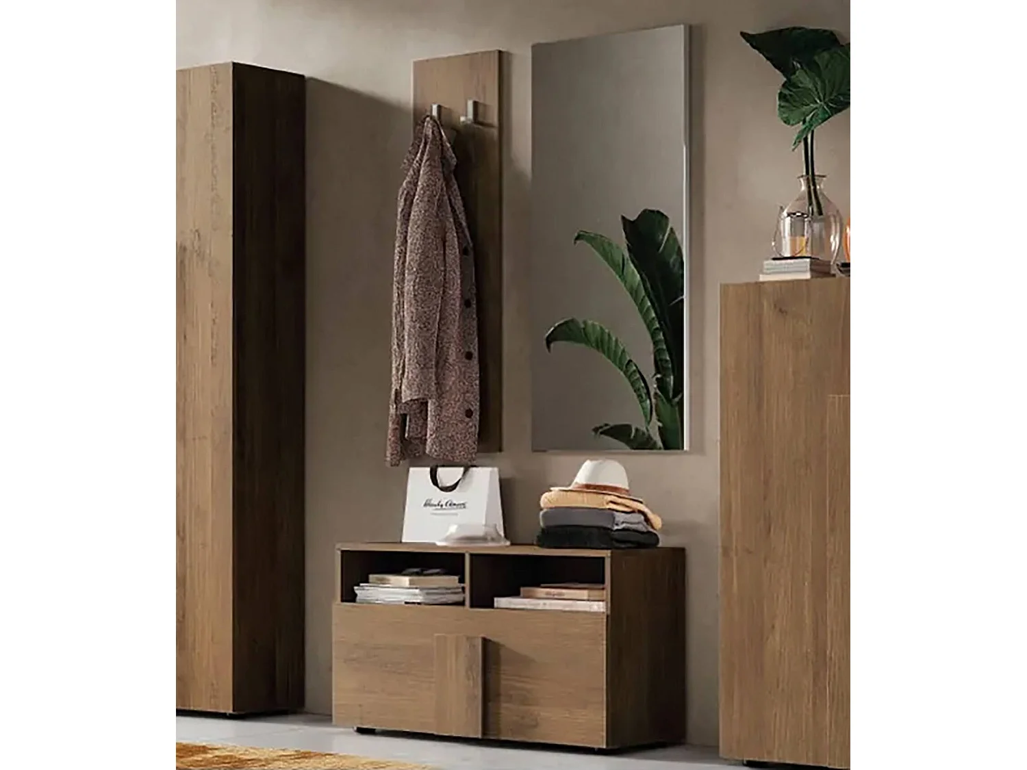 Scarpiera Indang, un Ripiano Made in Italy, 35x91x57h cm Marrone Rovere, Mobile Portascarpe