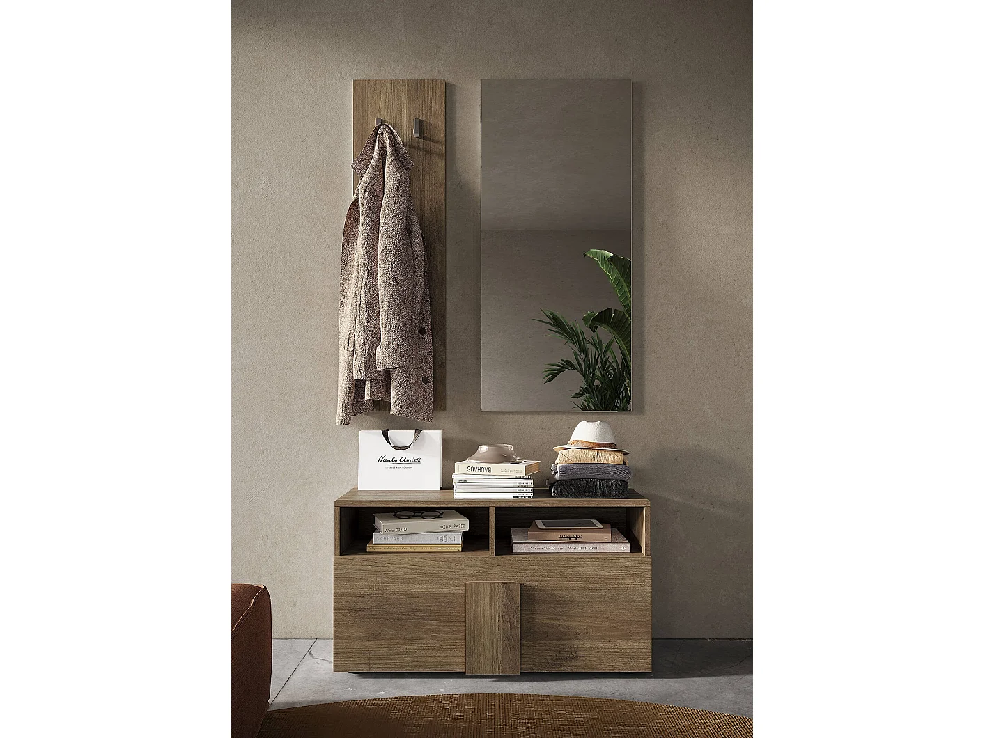 Schuhregal Indang, ein Regal Made in Italy, 35x91x57h cm Braun Eiche, Schuhmöbel