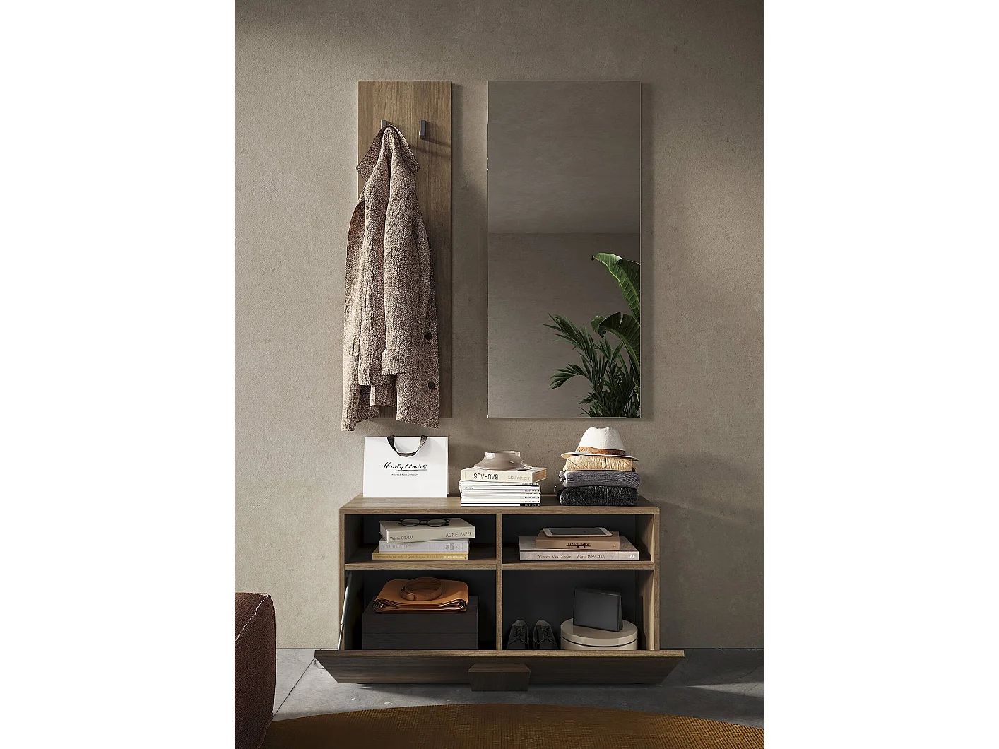 Schuhregal Indang, ein Regal Made in Italy, 35x91x57h cm Braun Eiche, Schuhmöbel