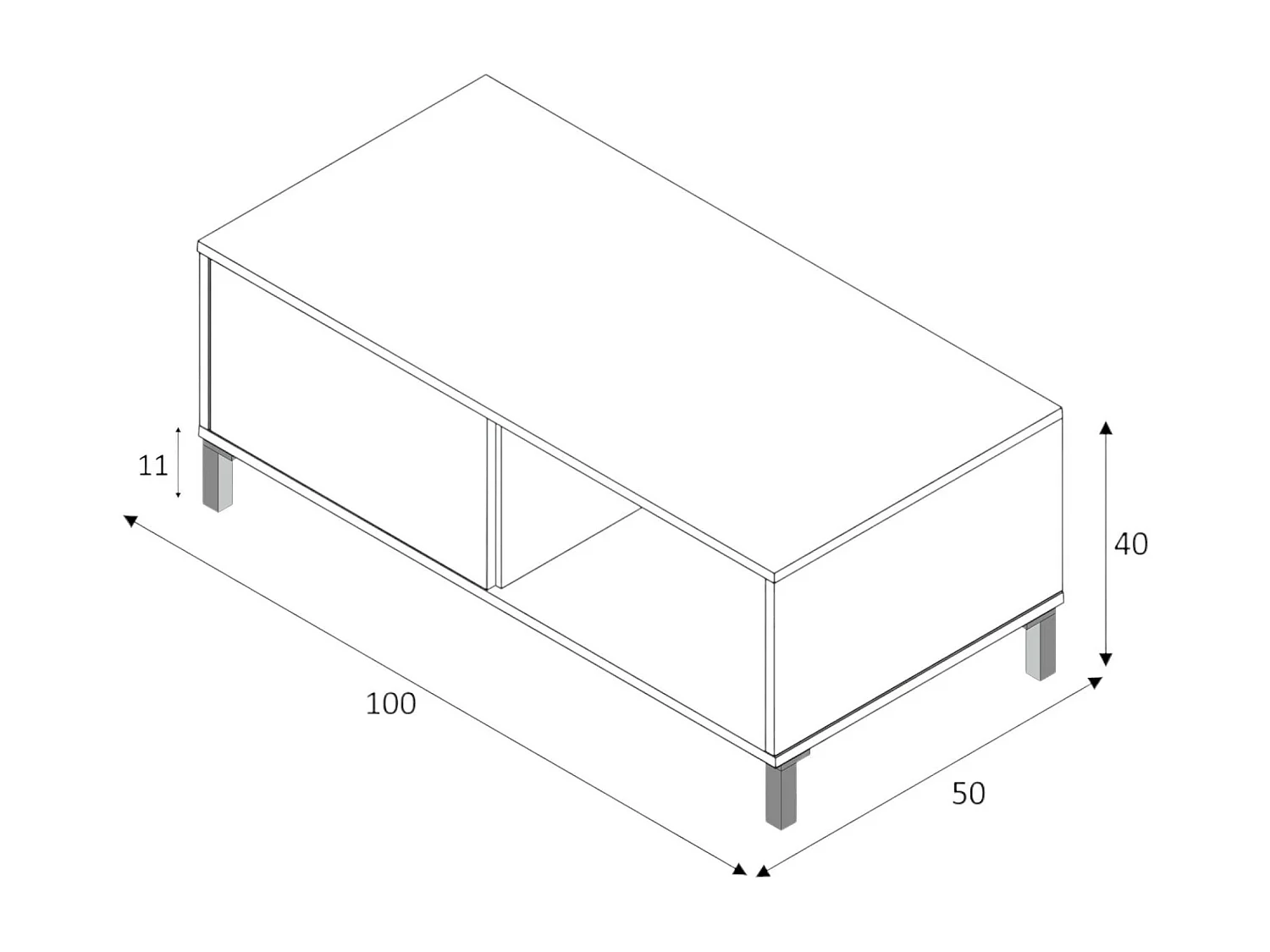 Table basse Dcresp, Table basse, Table basse de salon, 100x50h40 cm, Chêne noué et Anthracite