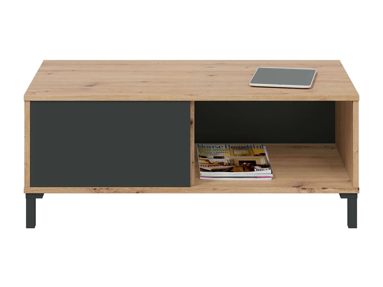 Table basse Dcresp, Table basse, Table basse de salon, 100x50h40 cm, Chêne noué et Anthracite