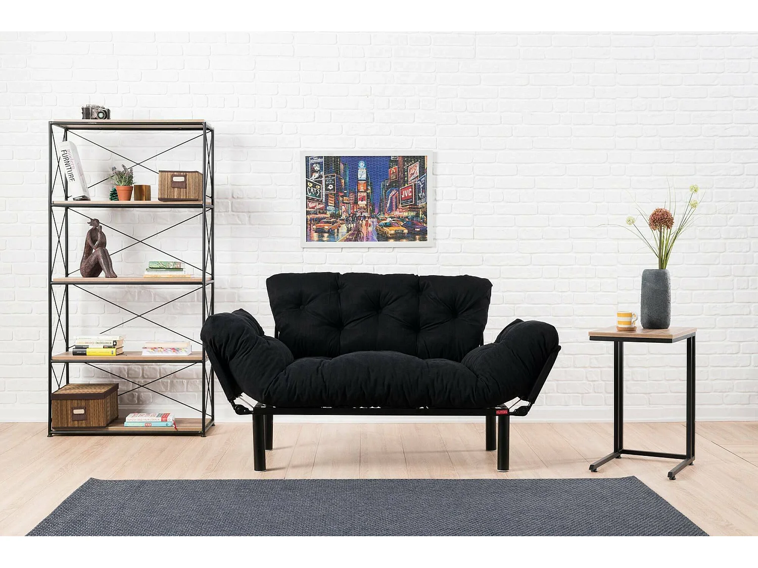 Canapé lit 2 places Dravagliol, Divan transformable, Canapé pour invités, Fauteuil lit conteneur, 155x70 h85 cm, Noir