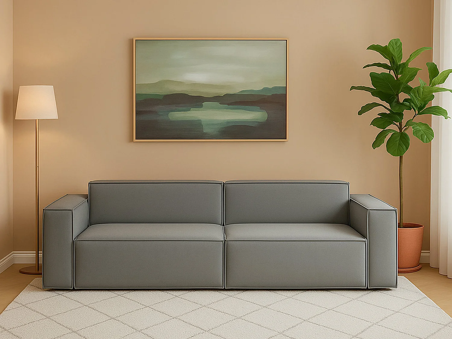 Festes Sofa Simona, Lineares modulares 3-Sitzer-Sofa, 100% Made in Italy, Modernes Wohnzimmersofa aus Stoff, Cm 260x95h70, Grau