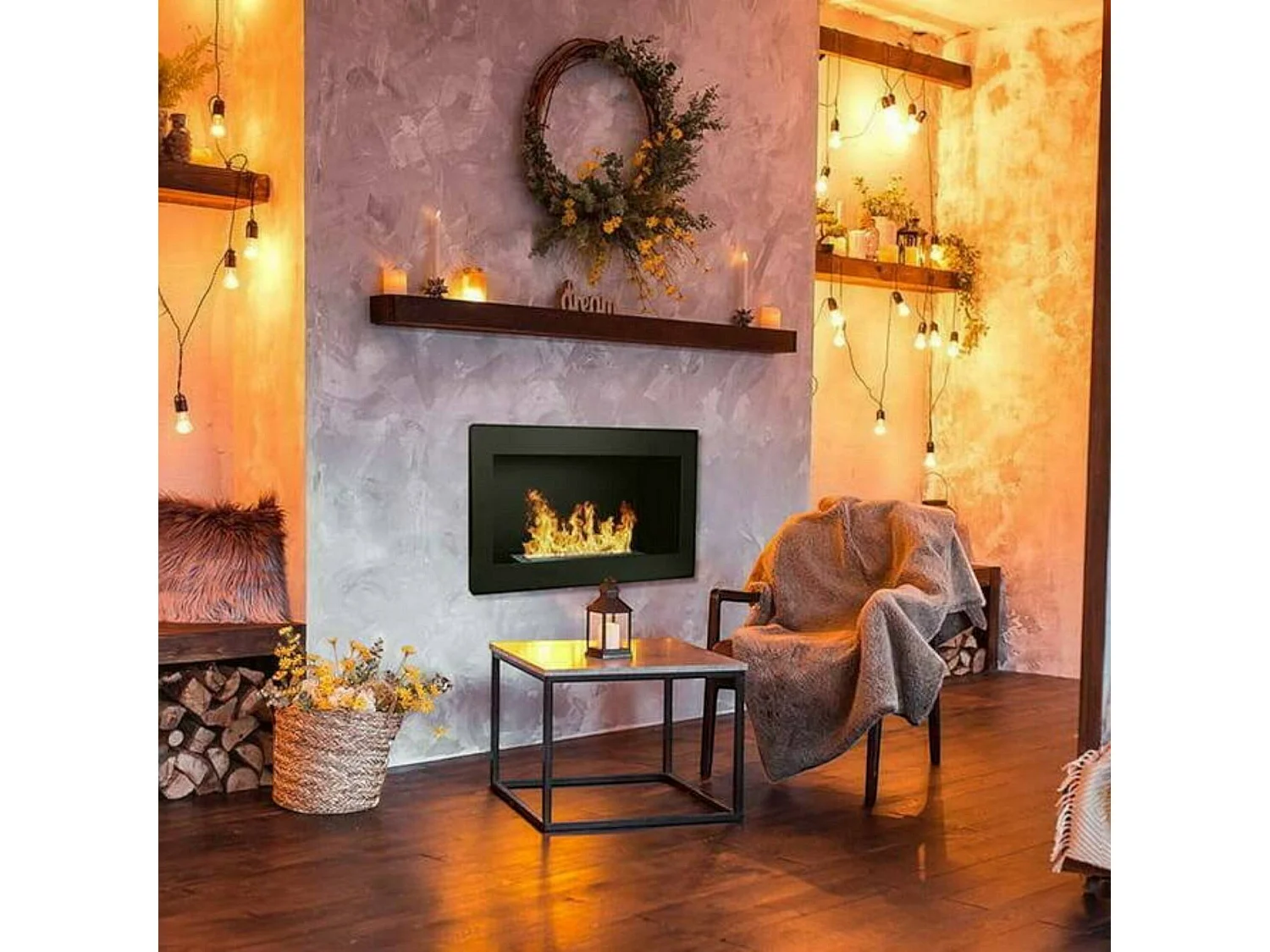 Camino a Bioetanolo Aisone, Capacità 0,75 lt Made in Italy, 12x90x39h cm Nero