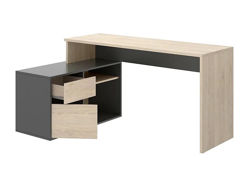 Schreibtisch Gardena, Mehrzweck-Schreibtisch für Büro oder Schlafzimmer, Mehrzweck-Ecktisch, 139 x 92 x 75 cm, Eiche und Anthrazit