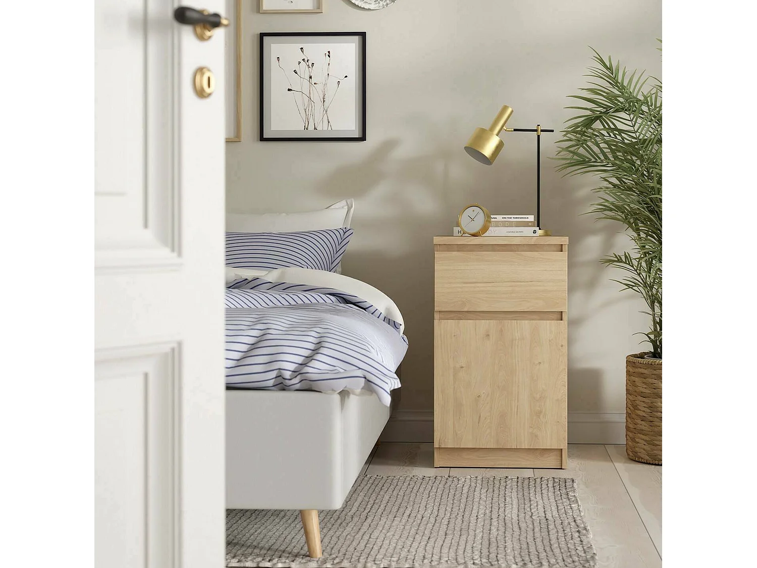 Chevet Francoise, Commode basse, Table de nuit, Étagère de chevet, 40x40 h70 cm, Chêne clair