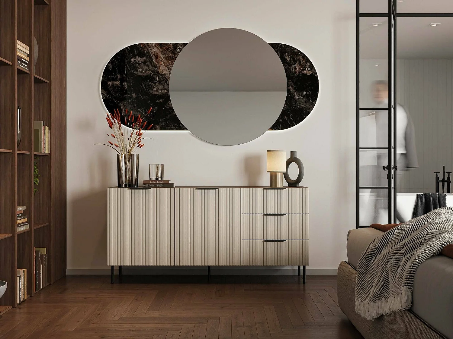 Credenza Braganza, 2 Ripiani, 42x156x75h cm Marrone Noce, Madia