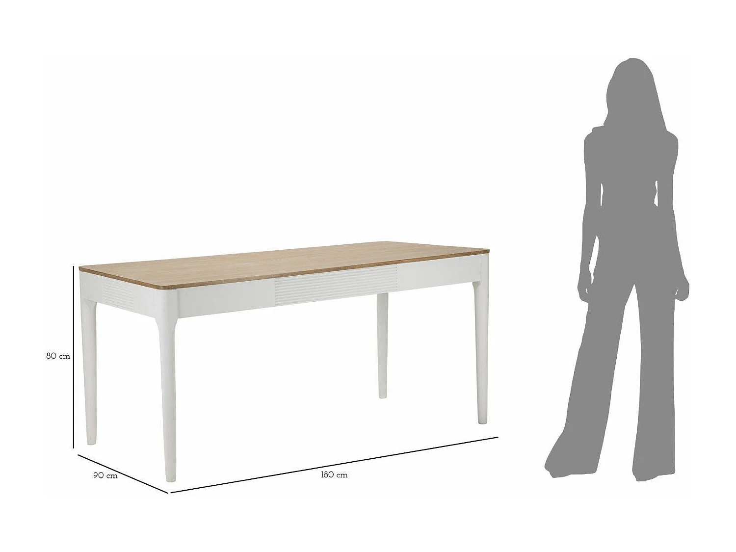 Dindga vaste tafel, Keukenplank, Eetkamerconsole, Vaste rechthoekige plank, 180x60 h80 cm, Wit en Bruin