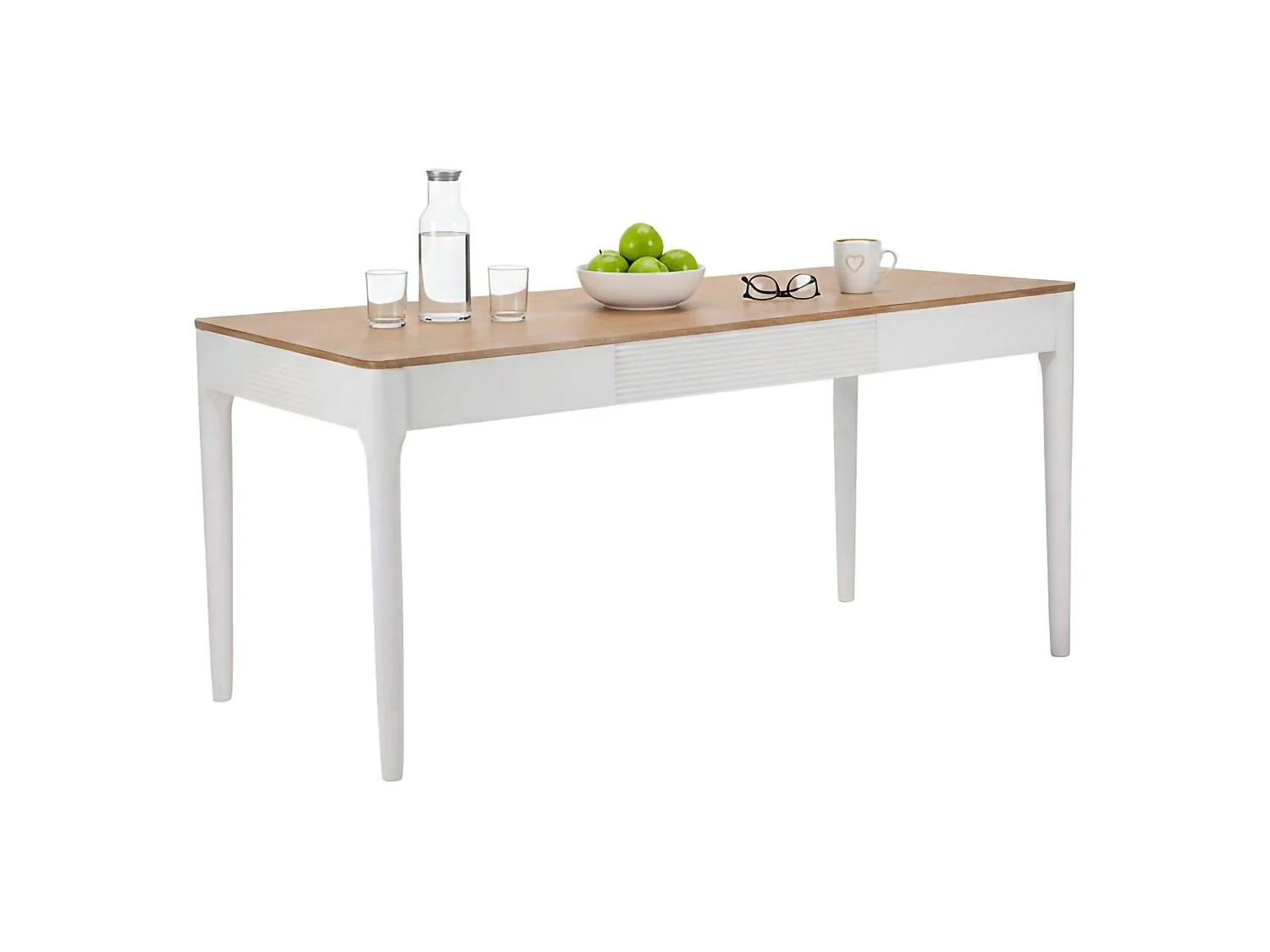 Table fixe Dindga, Etagère de cuisine, Consolle à manger, Table rectangulaire fixe, 180x60 h80 cm, Blanc et marron