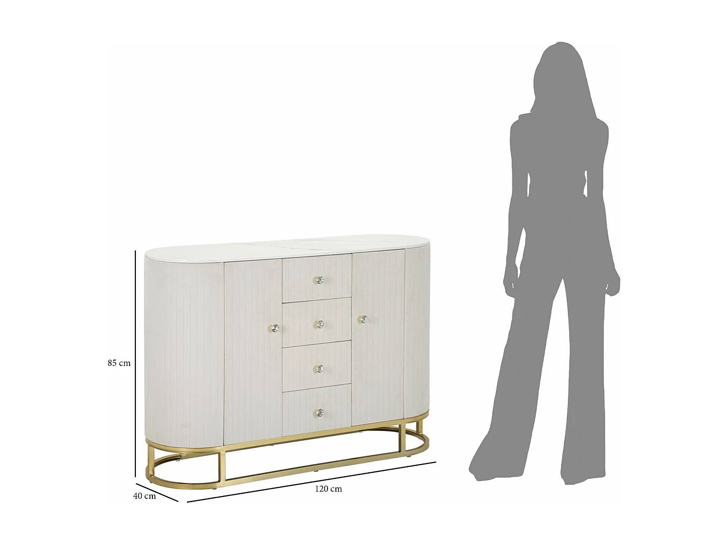 Kommode Lodovico, Wohnzimmerbuffet, Wohnzimmer-Sideboard, Moderne Küchen-Speisekammer, 120x40 h85 cm, Creme und WeiÃŸ