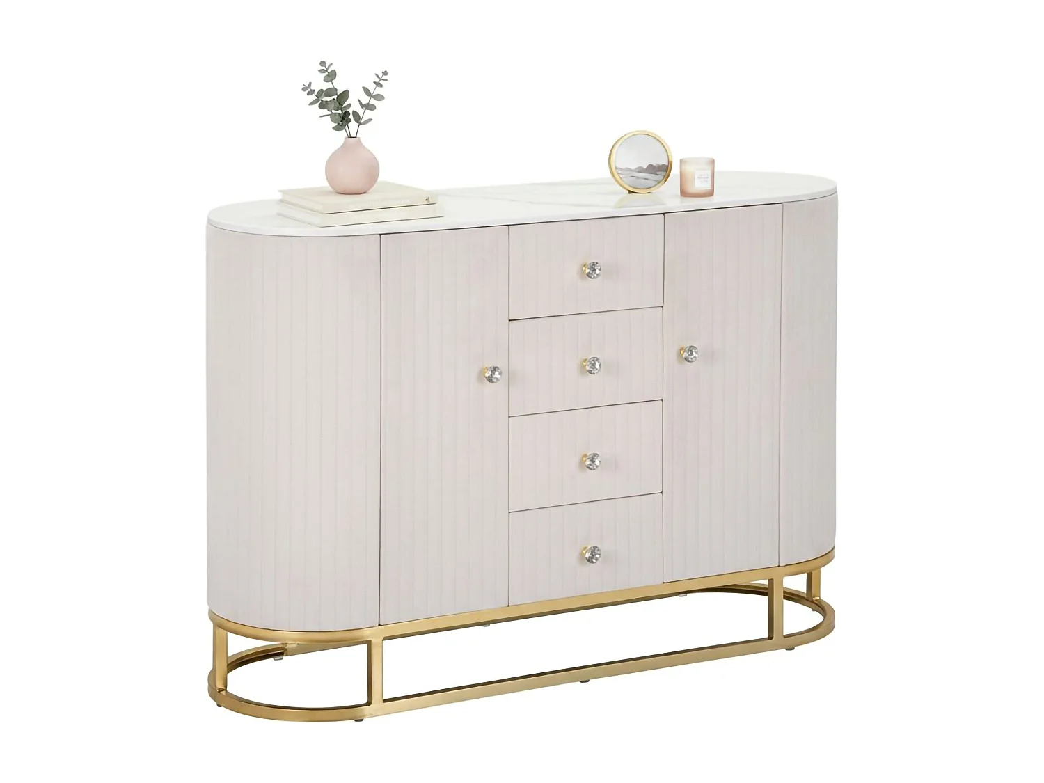 Buffet Lodovico, Buffet du salon, Commode de salon, Garde-manger de cuisine, 120x40 h85 cm, Crème et Blanc