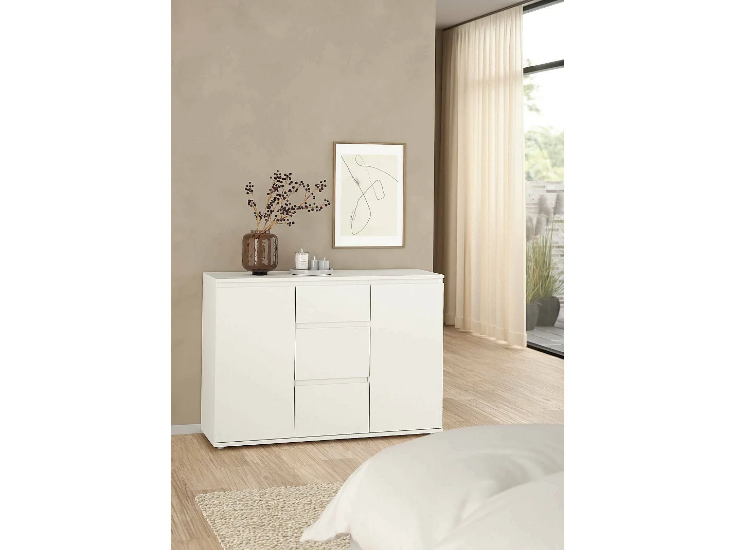 Buffet Dsaltutt, Buffet du salon, Commode de salon, Garde-manger de cuisine, 119x40 h84 cm, Blanc