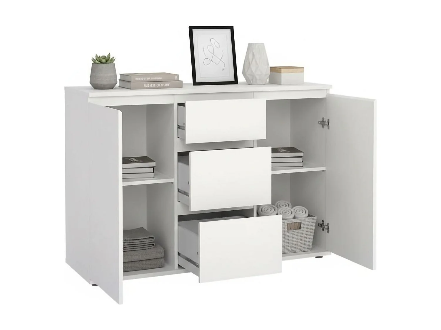 Buffet Dsaltutt, Buffet du salon, Commode de salon, Garde-manger de cuisine, 119x40 h84 cm, Blanc