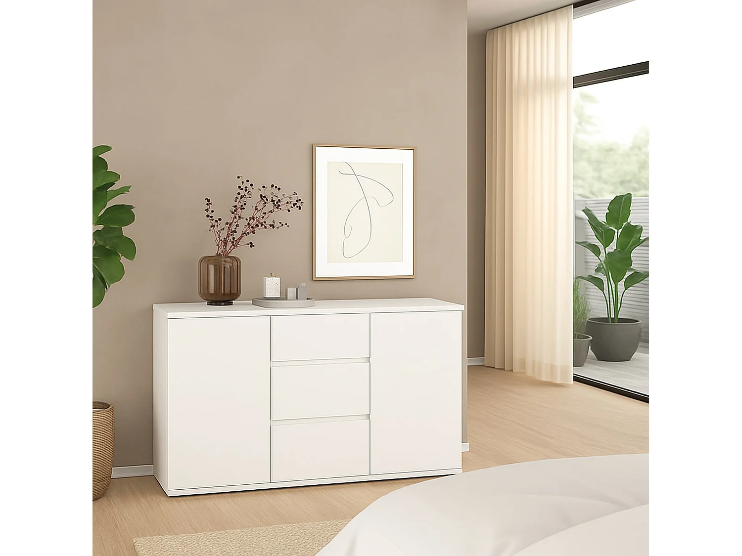 Buffet Dsaltutt, Buffet du salon, Commode de salon, Garde-manger de cuisine, 119x40 h84 cm, Blanc