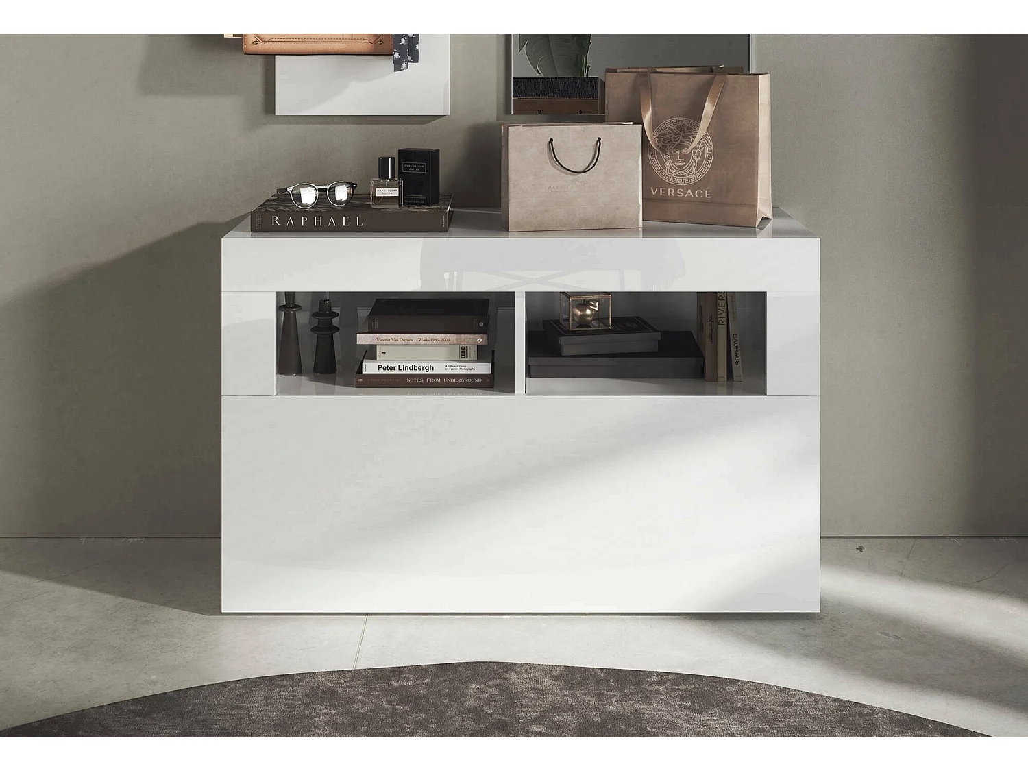 Scarpiera Bernardin, un Ripiano Made in Italy, 35x91x57h cm Bianco Lucido, Mobile Portascarpe