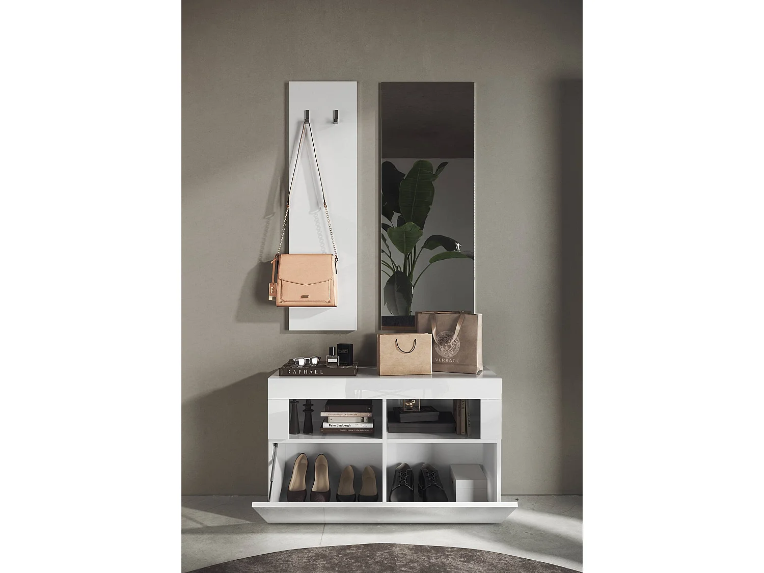 Schuhregal Bernardin, ein Regal Made in Italy, 35x91x57h cm Hochglanz Weiß, Schuhschrank